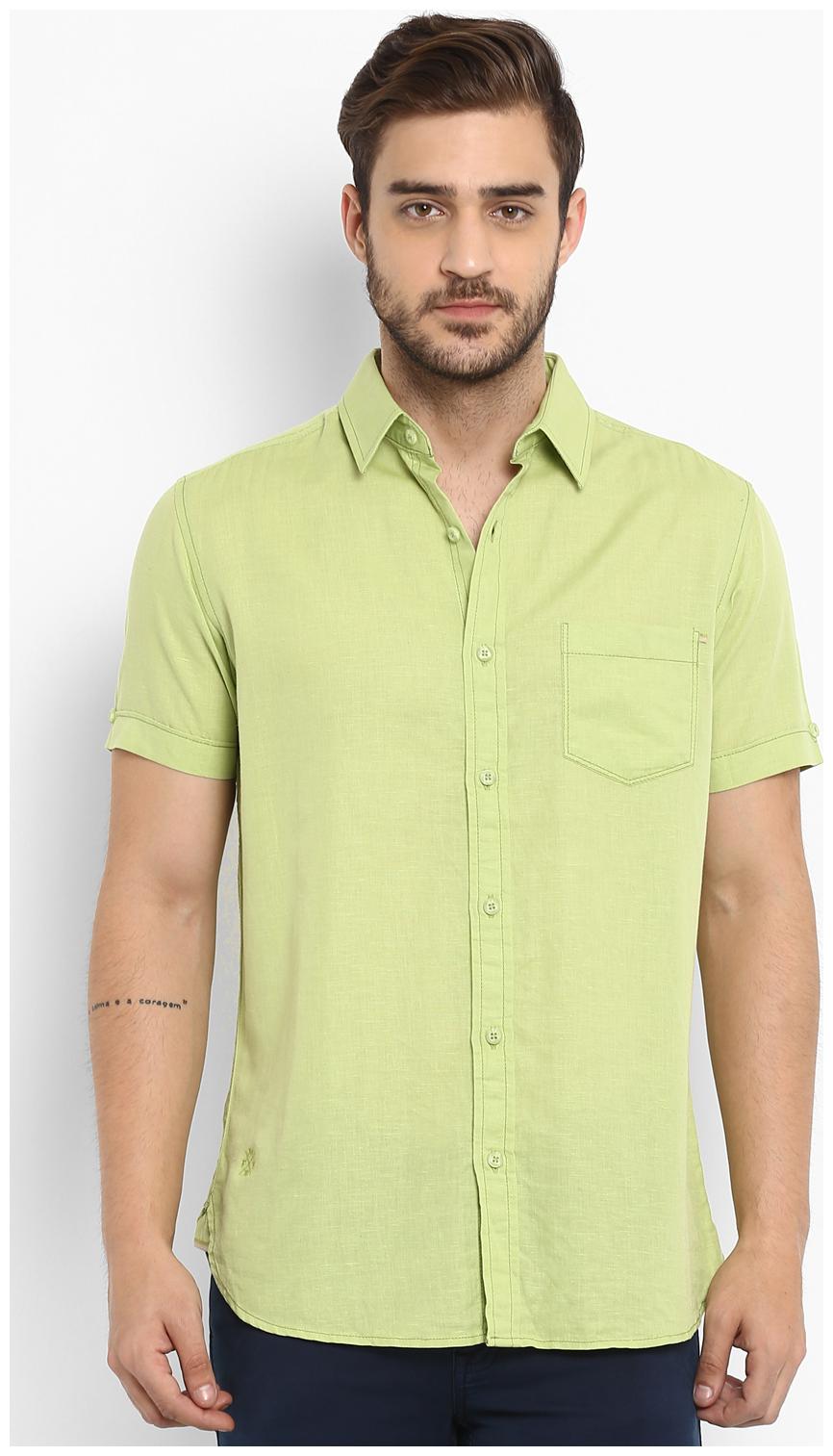 

Mufti Men Green Solid Slim Fit Casual Shirt
