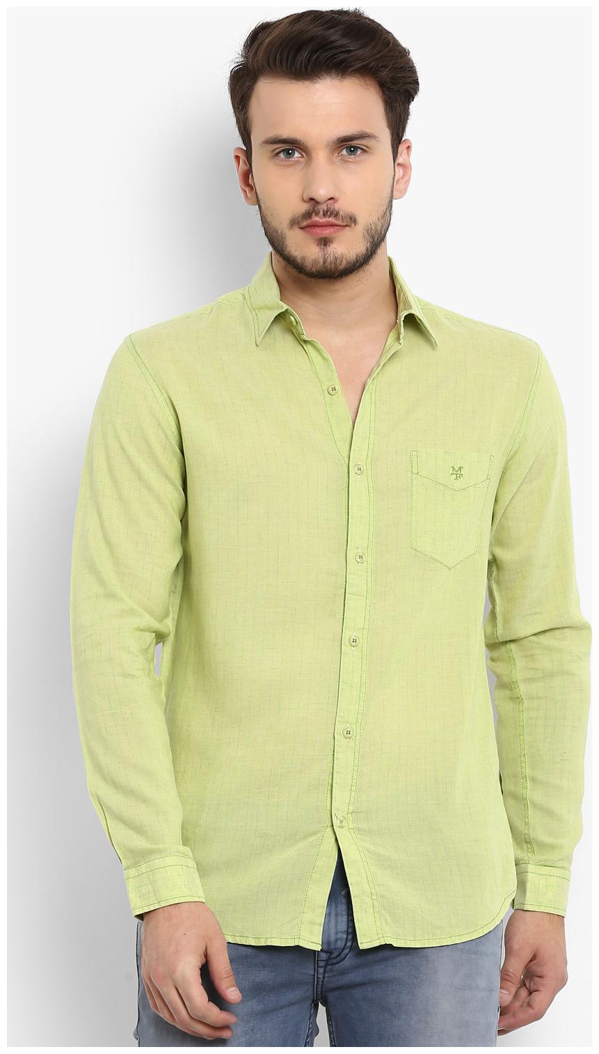 

Mufti Men Green Pinstrips Slim Fit Casual Shirt