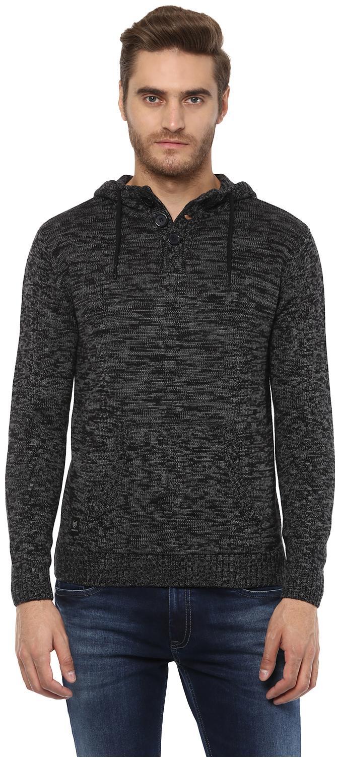 

Mufti Melange Black Sweater With Hoodie