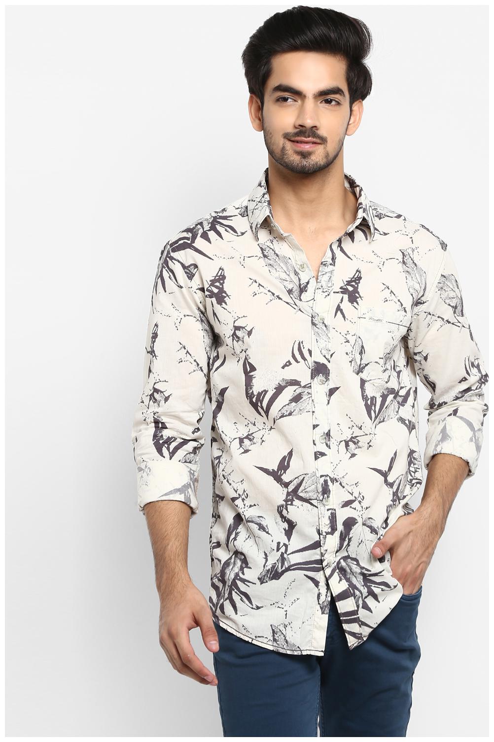 

Mufti Men Beige Printed Slim Fit Casual Shirt