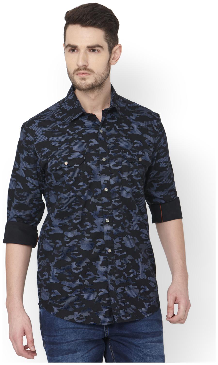 

Mufti Men Black Camouflage Slim Fit Casual Shirt