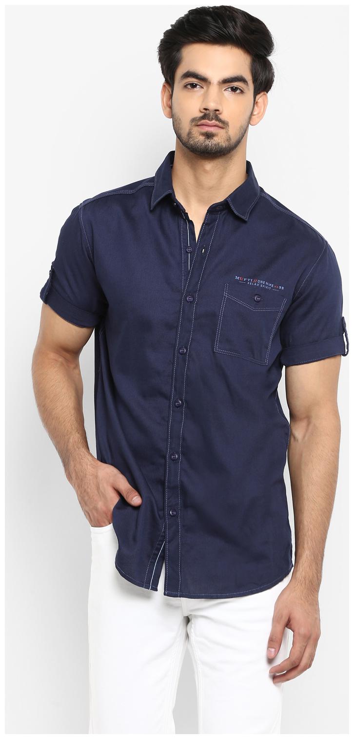 

Mufti Men Blue Solid Slim Fit Casual Shirt