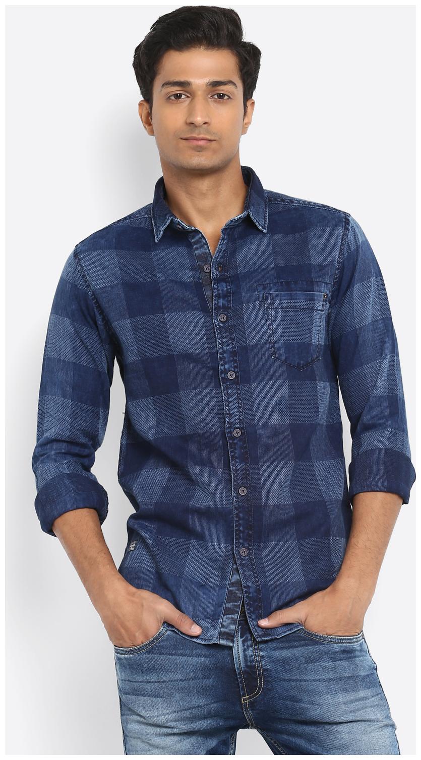

Mufti Men Blue Checked Slim Fit Casual Shirt