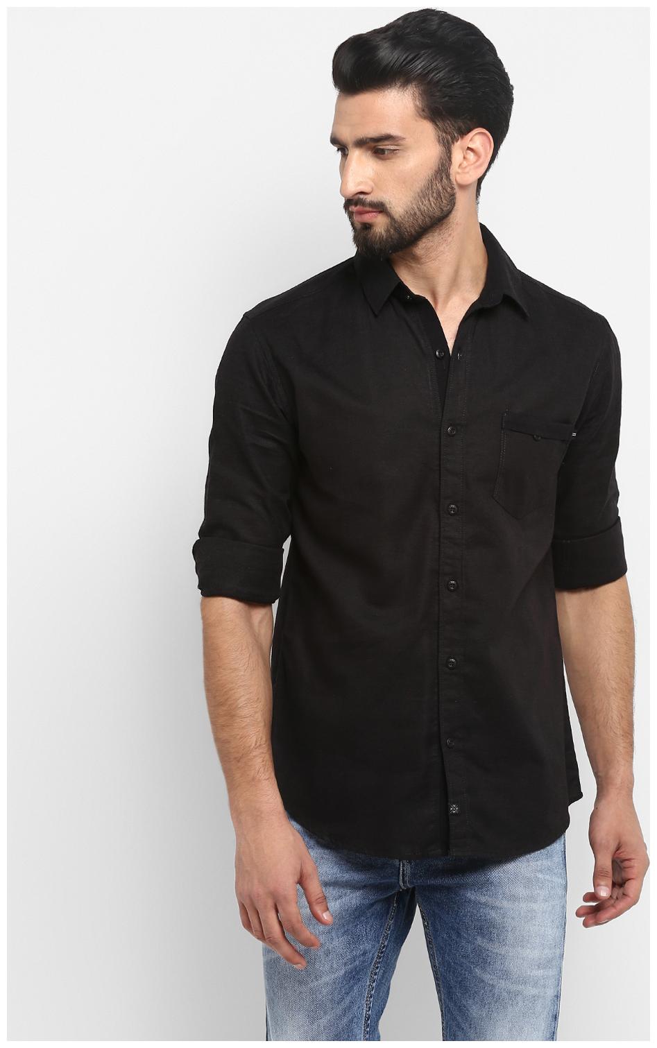 

Mufti Men Black Solid Slim Fit Casual Shirt