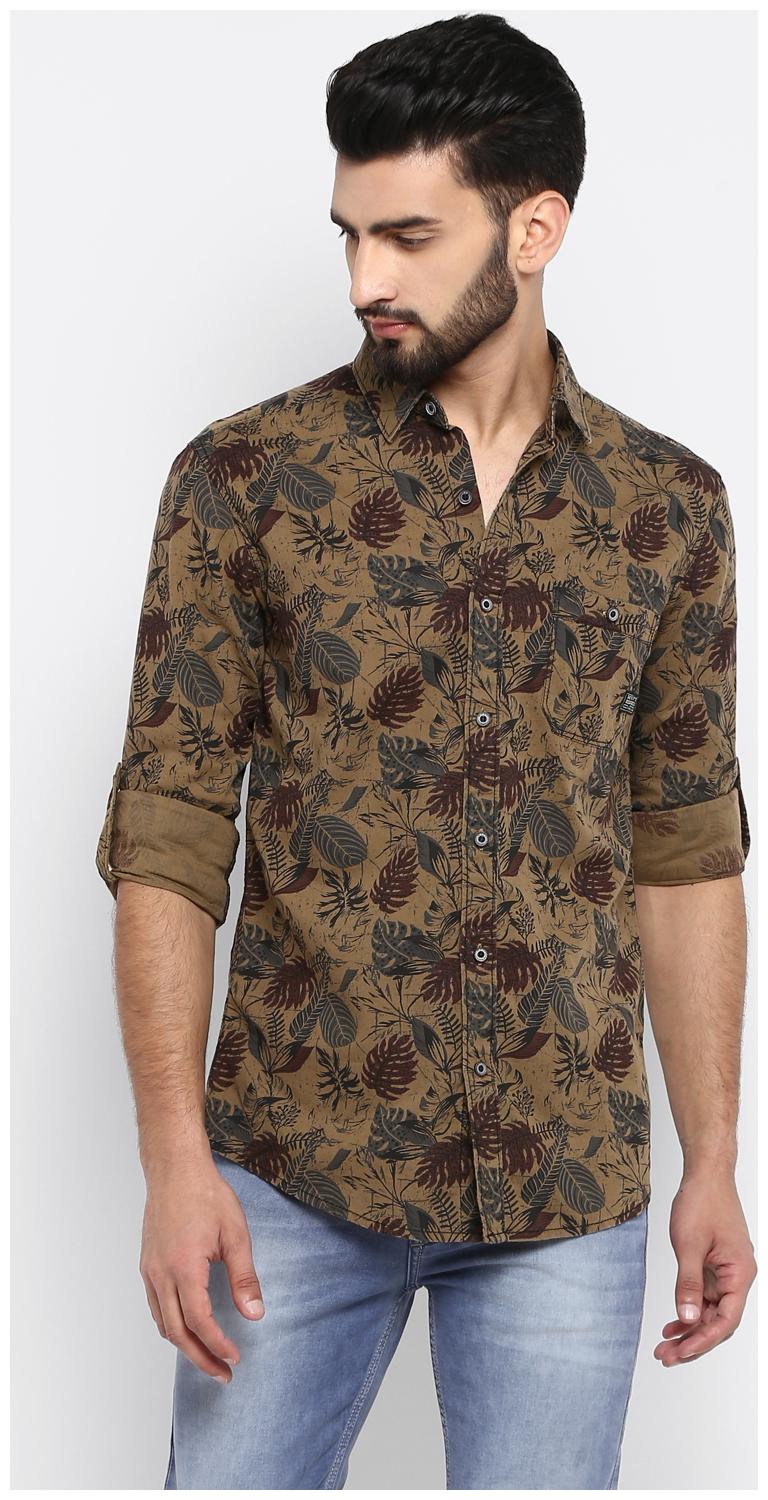 

Mufti Men Brown Floral Slim Fit Casual Shirt