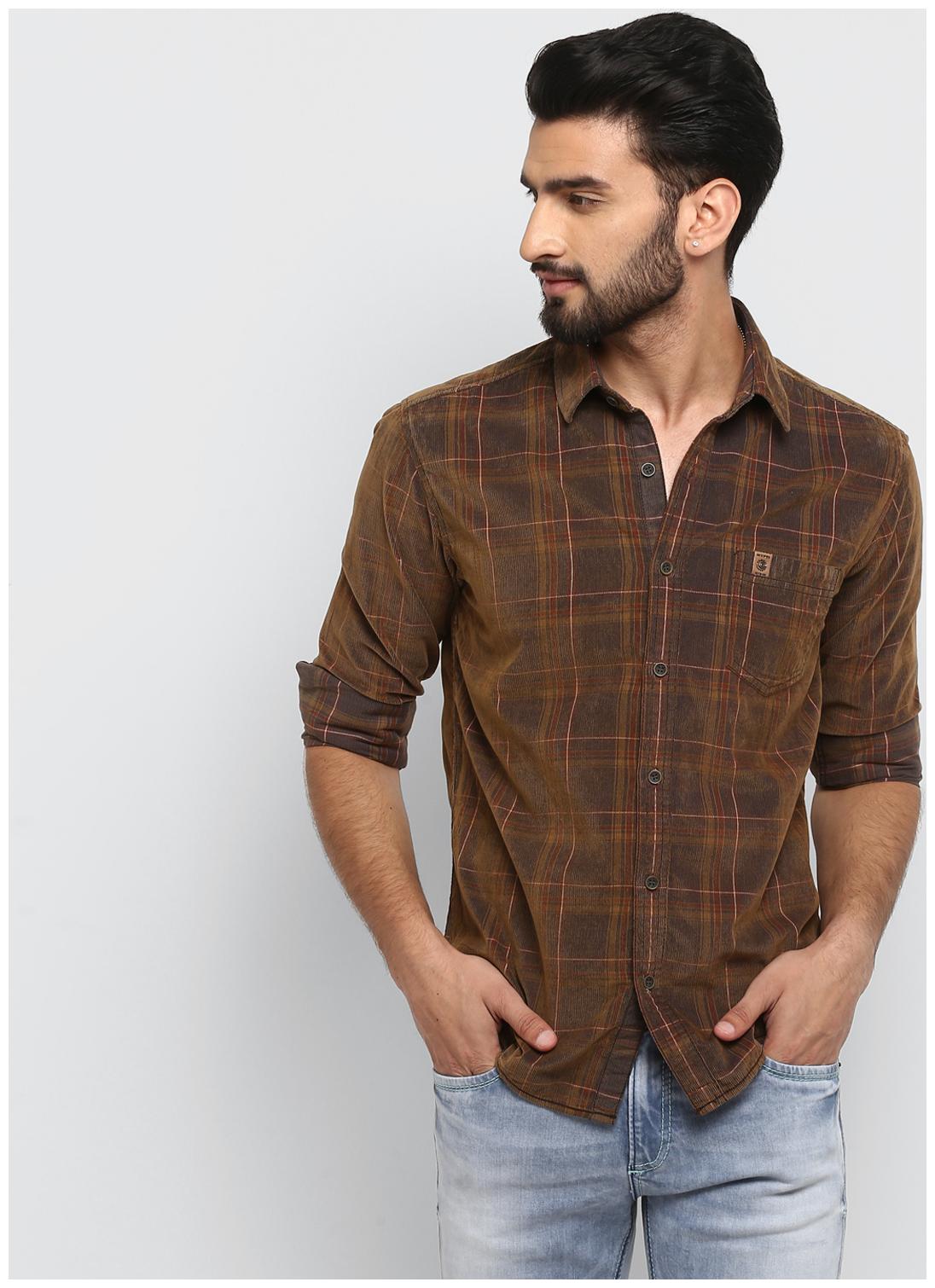 

Mufti Men Brown Checked Slim Fit Casual Shirt