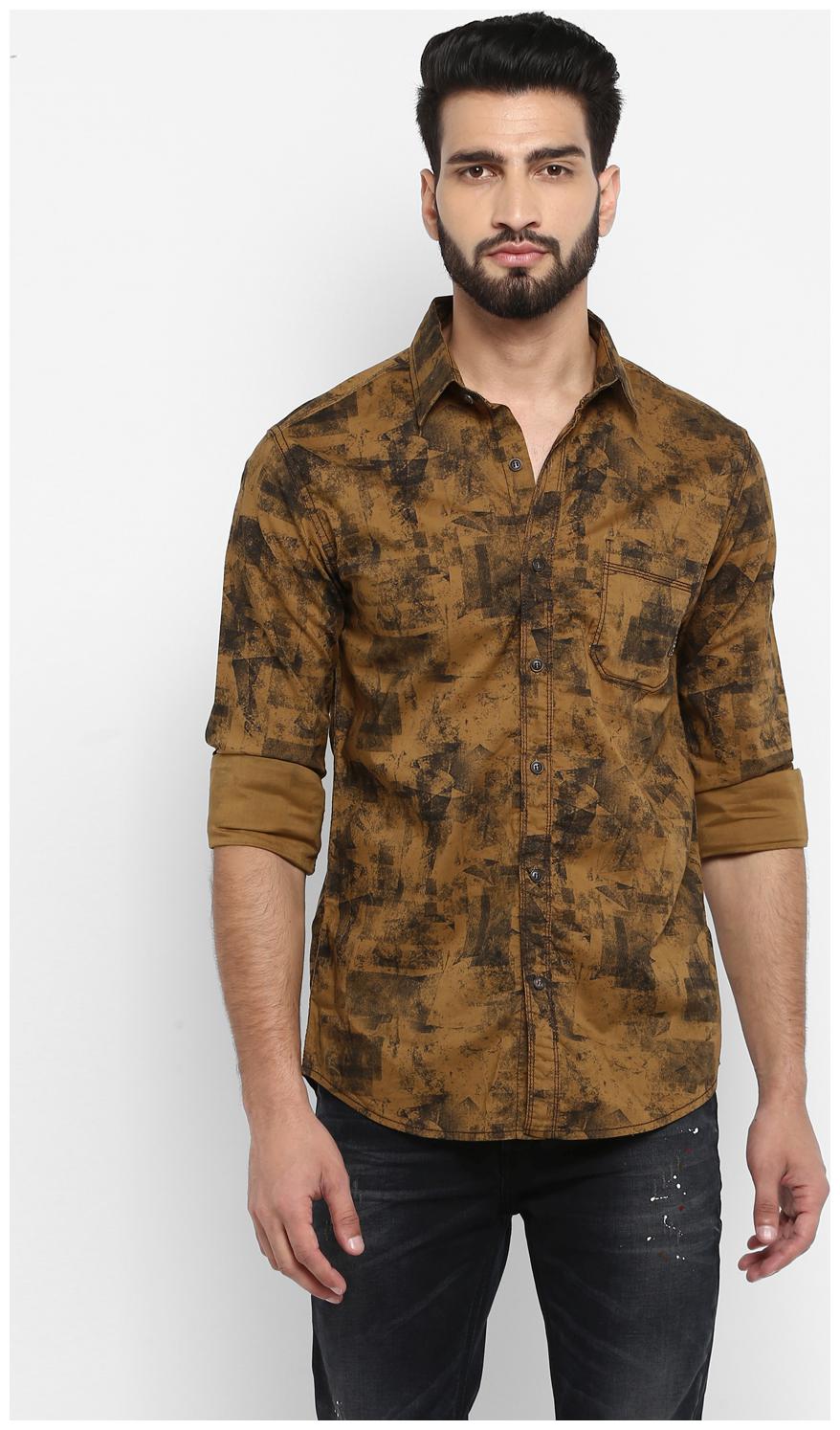 

Mufti Men Brown Printed Slim Fit Casual Shirt