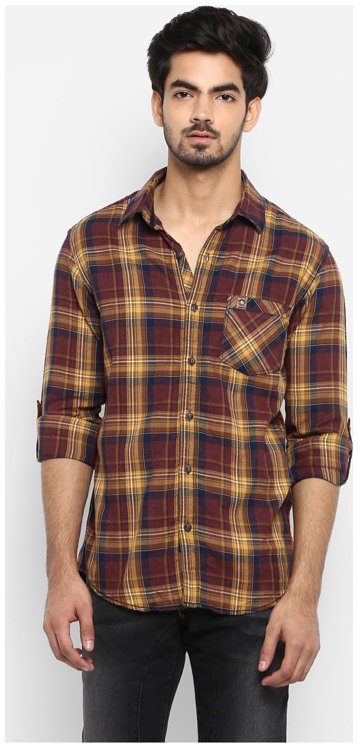 

Mufti Men Brown Checked Slim Fit Casual Shirt