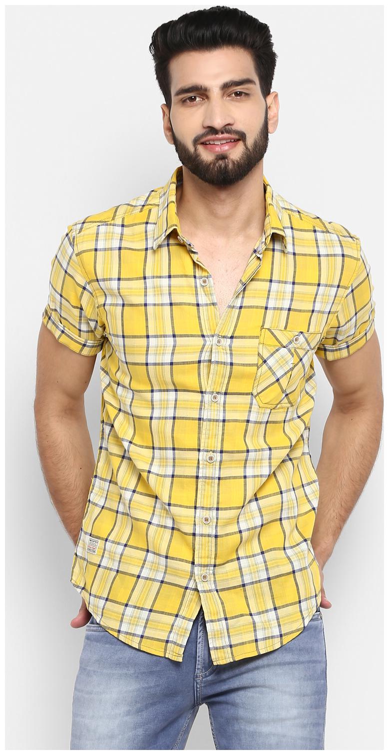 

Mufti Men Yellow Checked Slim Fit Casual Shirt