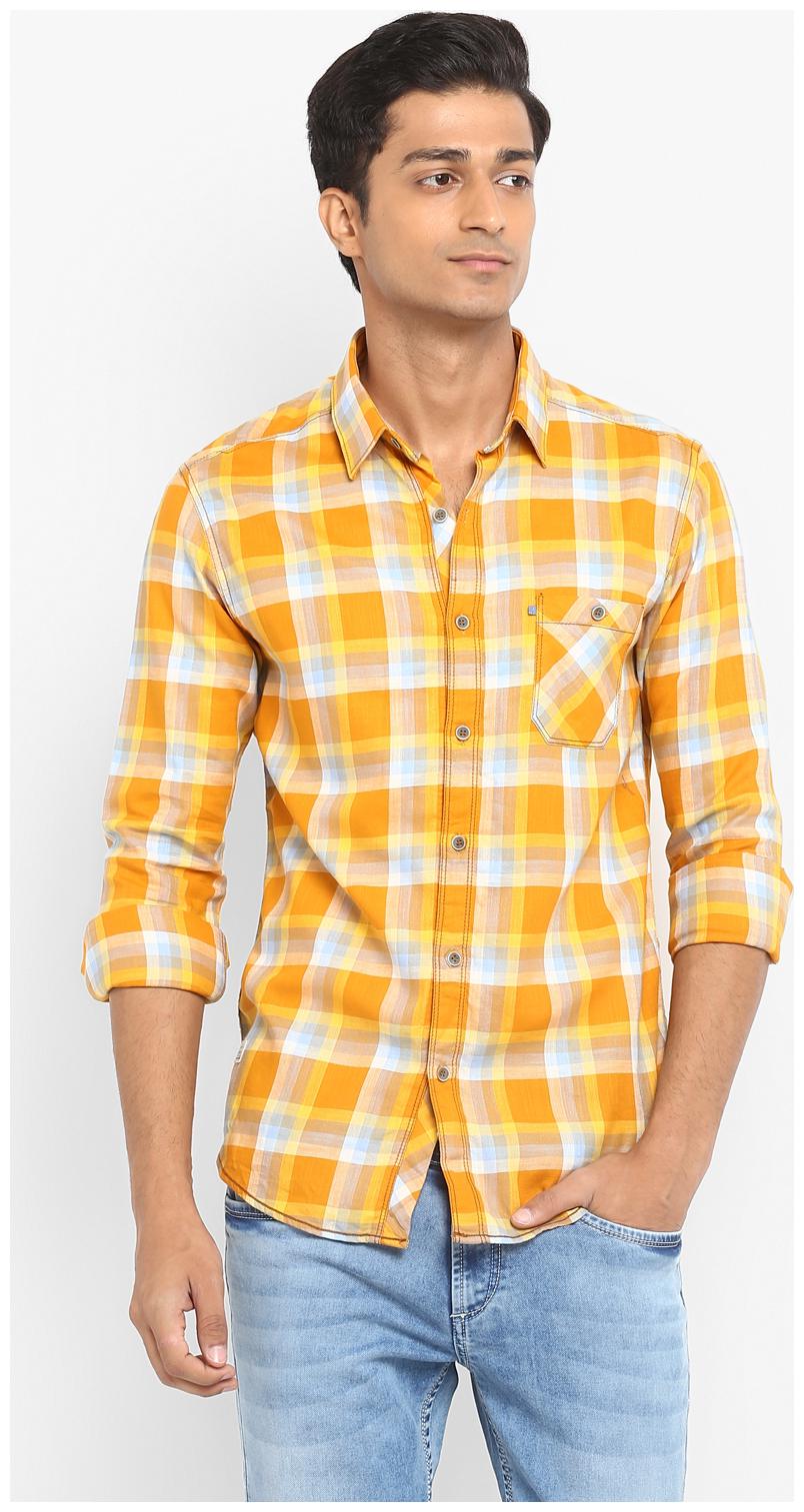 

Mufti Men Yellow Checked Slim Fit Casual Shirt