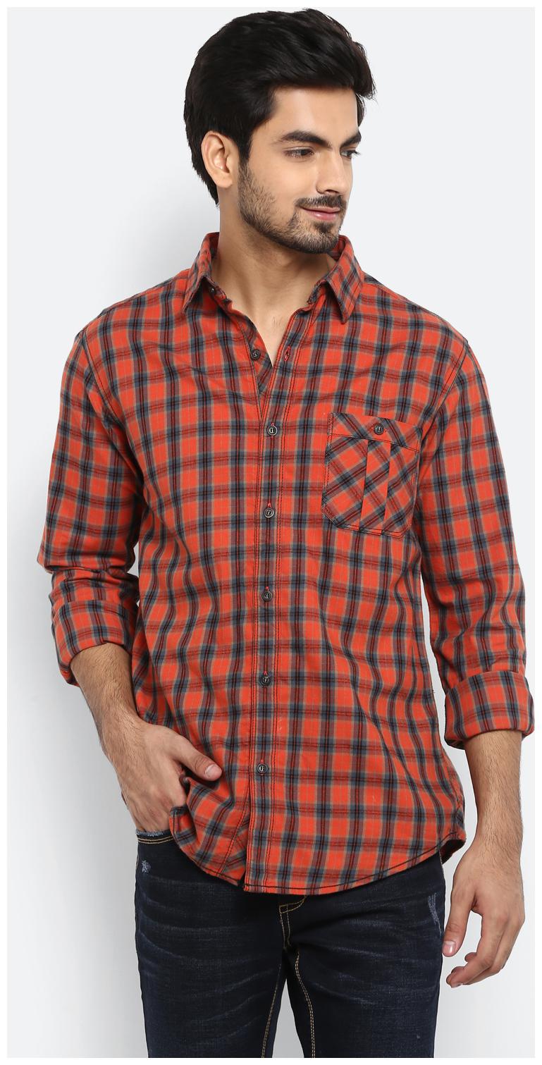 

Mufti Men Orange Checked Slim Fit Casual Shirt