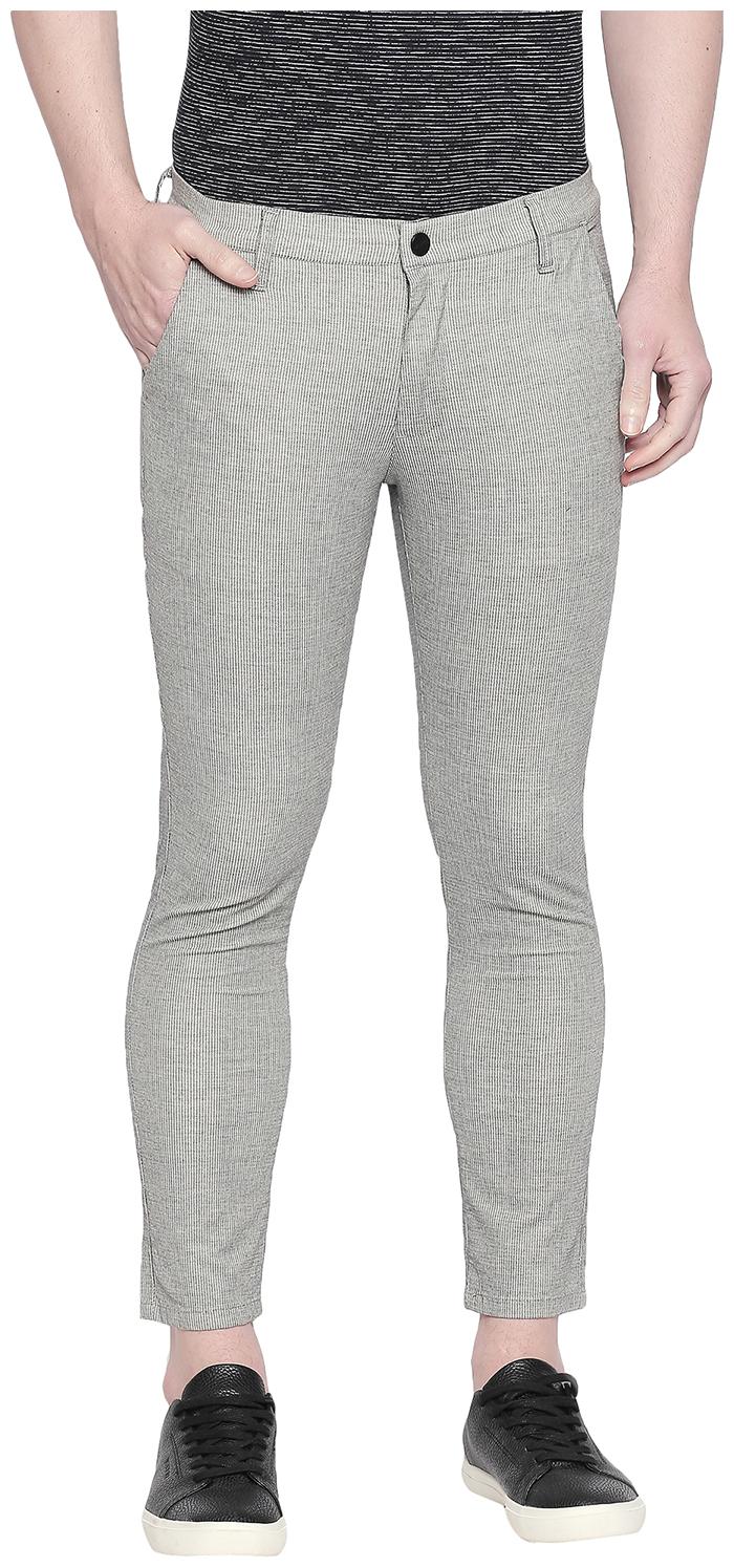 

Mufti Men Grey Striped Slim fit Regular trousers