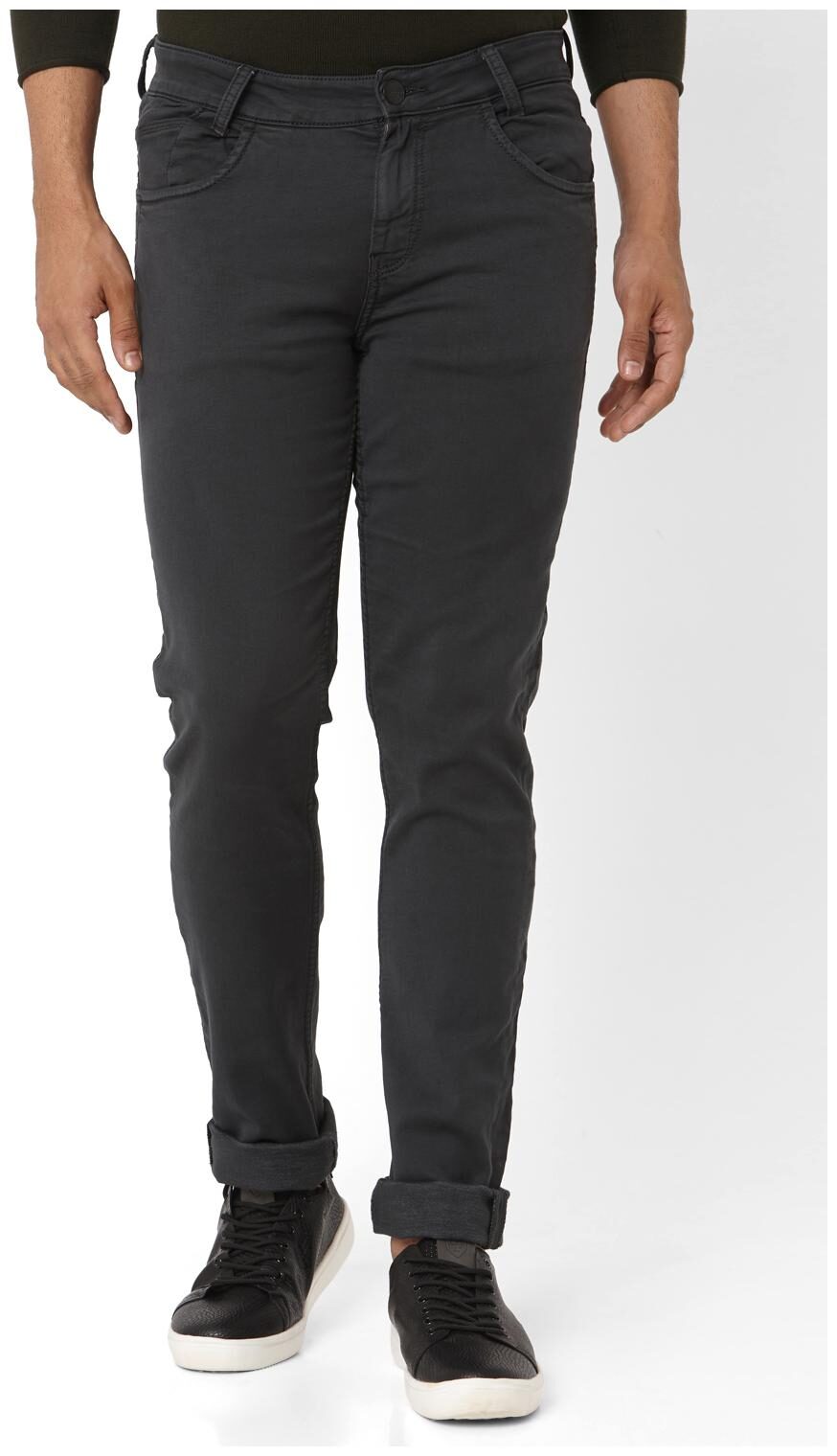 

Mufti Men Grey Solid Slim fit Regular trousers