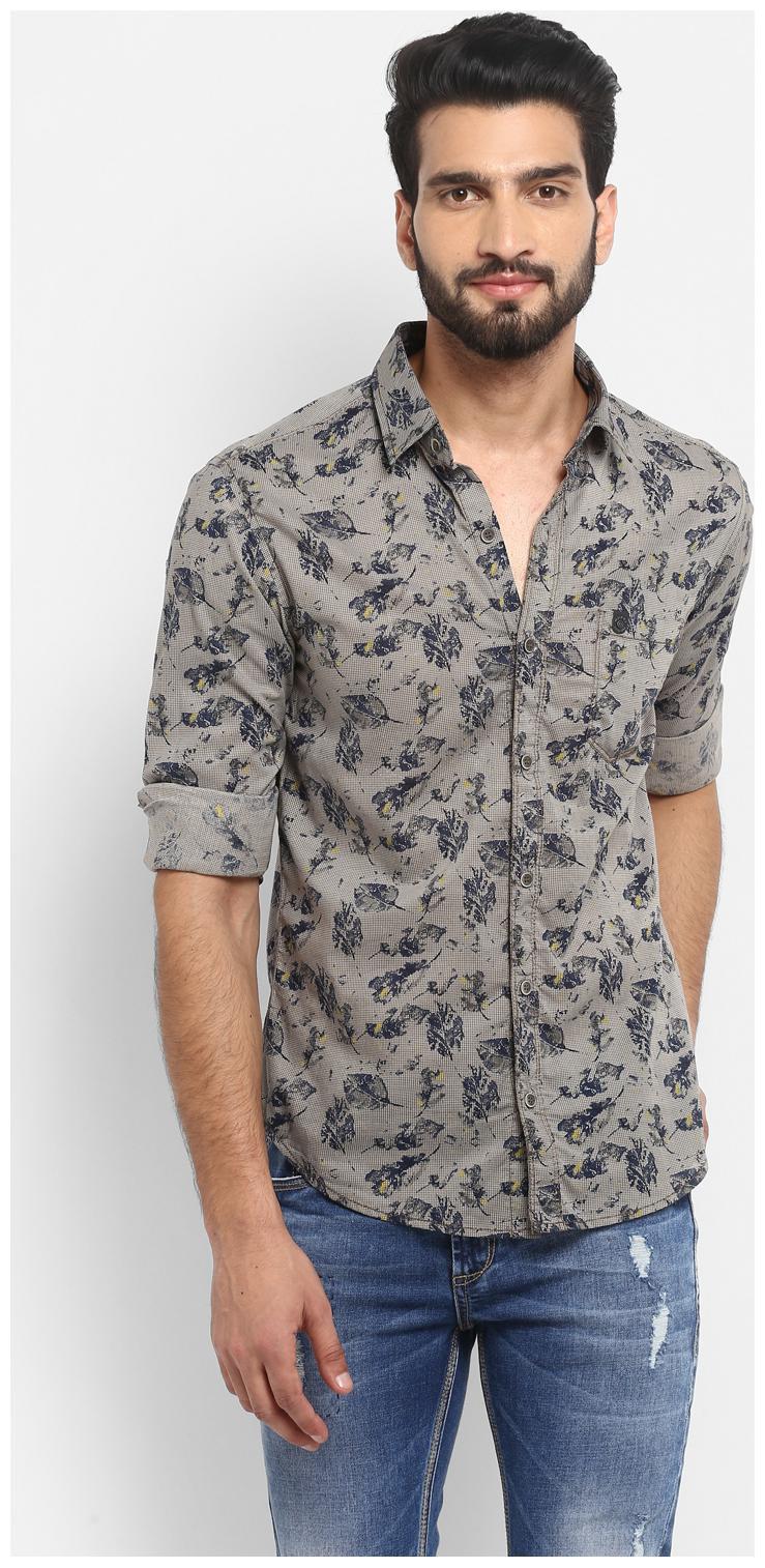 

Mufti Men Grey Floral Slim Fit Casual Shirt