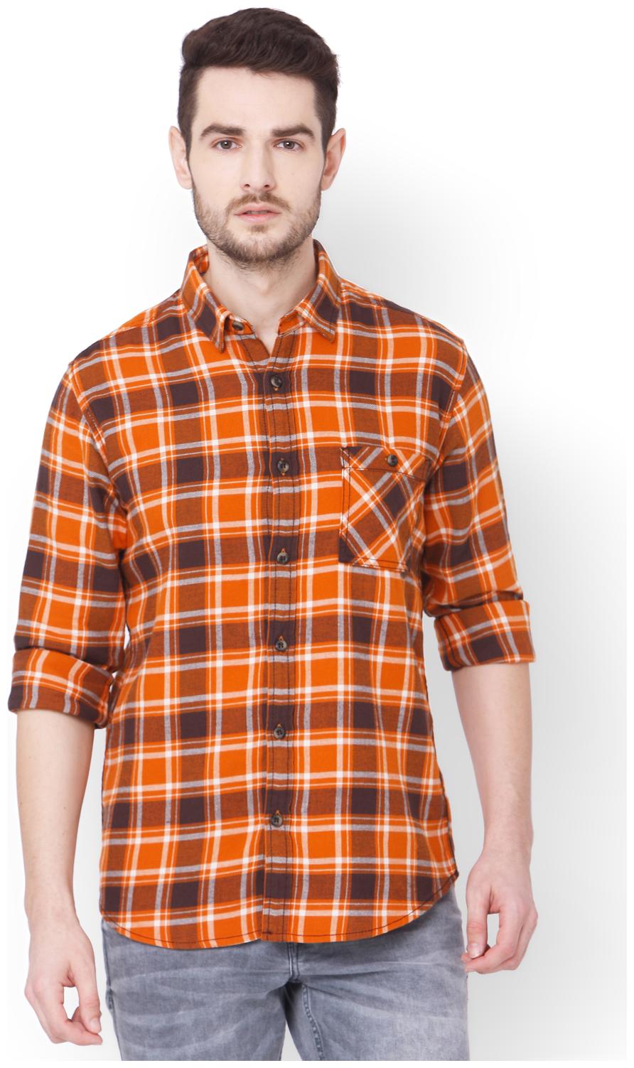 

Mufti Men Orange Checked Slim Fit Casual Shirt