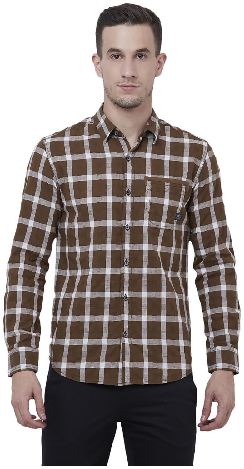 

Mufti Men Brown Checked Slim Fit Casual Shirt