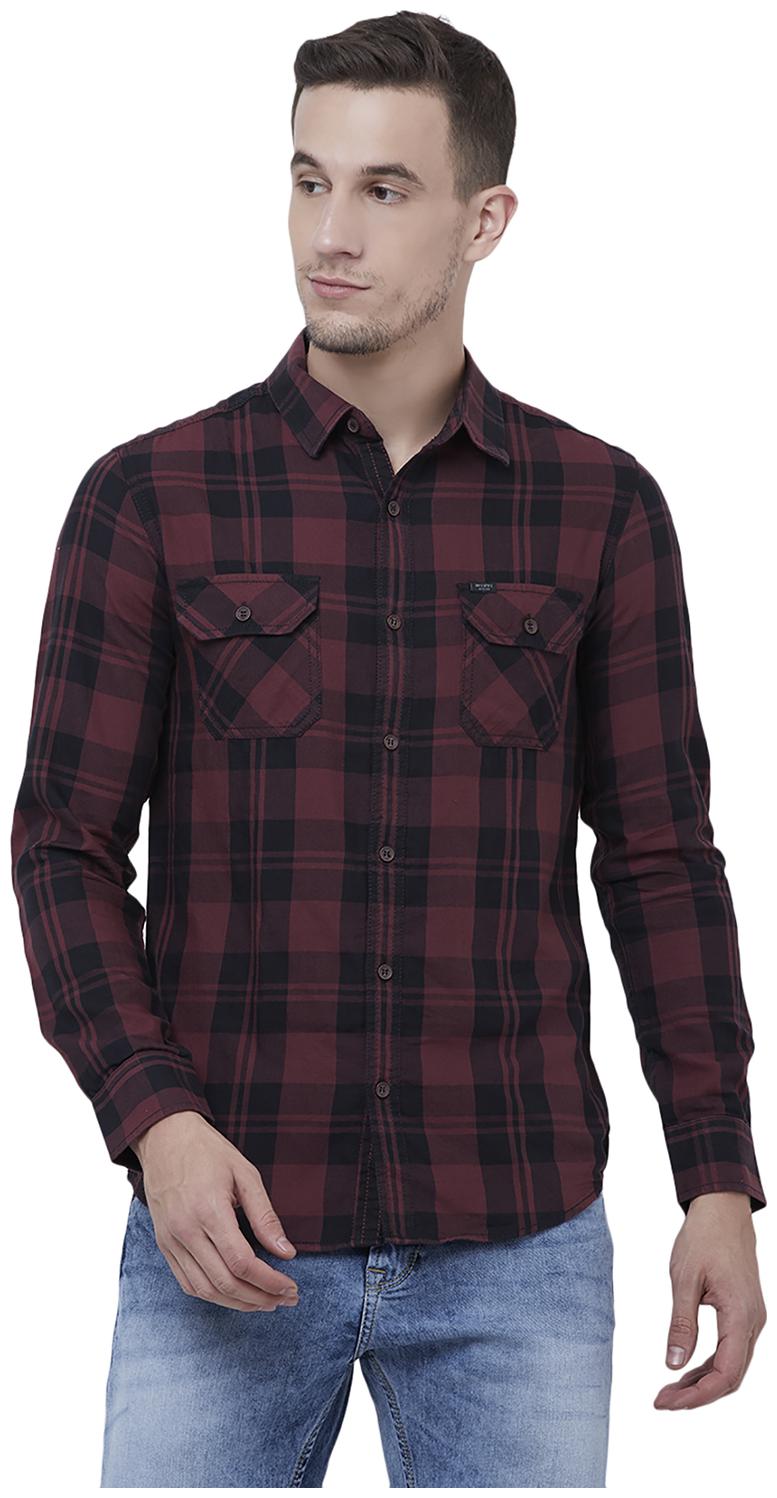 

Mufti Men Maroon Black Checked Slim Fit Casual Shirt