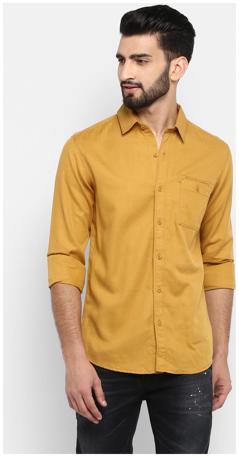 

Mufti Men Yellow Solid Slim Fit Casual Shirt