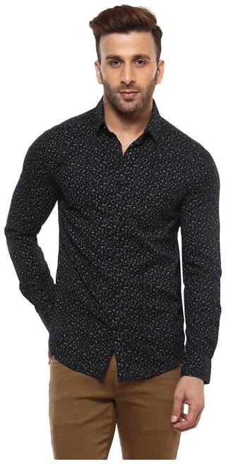 Mufti Men Black Pinstrips Slim Fit Casual Shirt