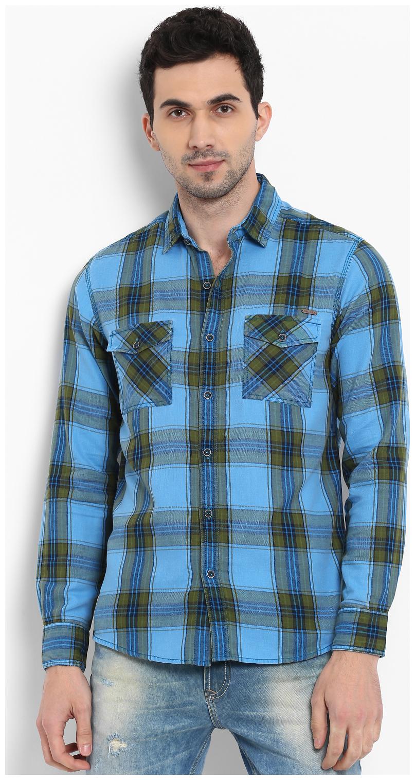 

Mufti Men Blue Checked Slim Fit Casual Shirt