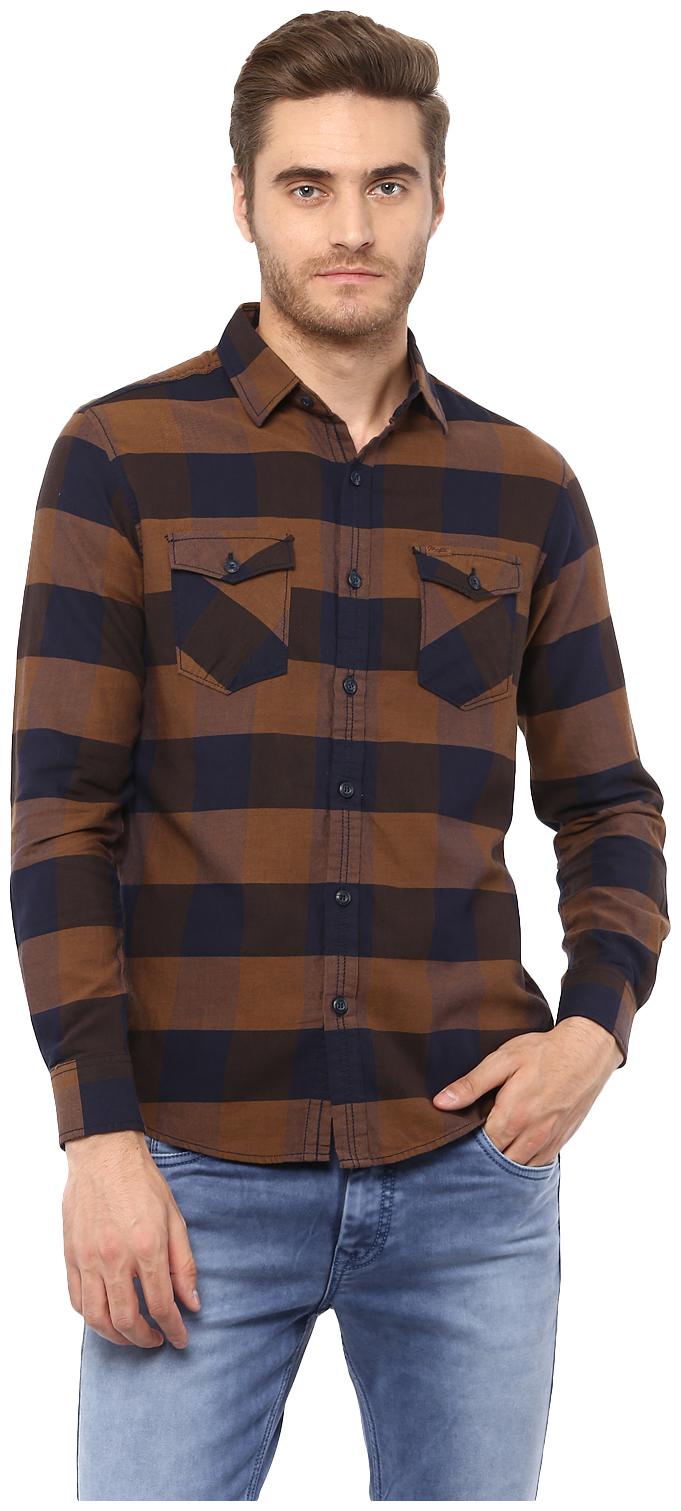 

Mufti Men Brown Checked Slim Fit Casual Shirt