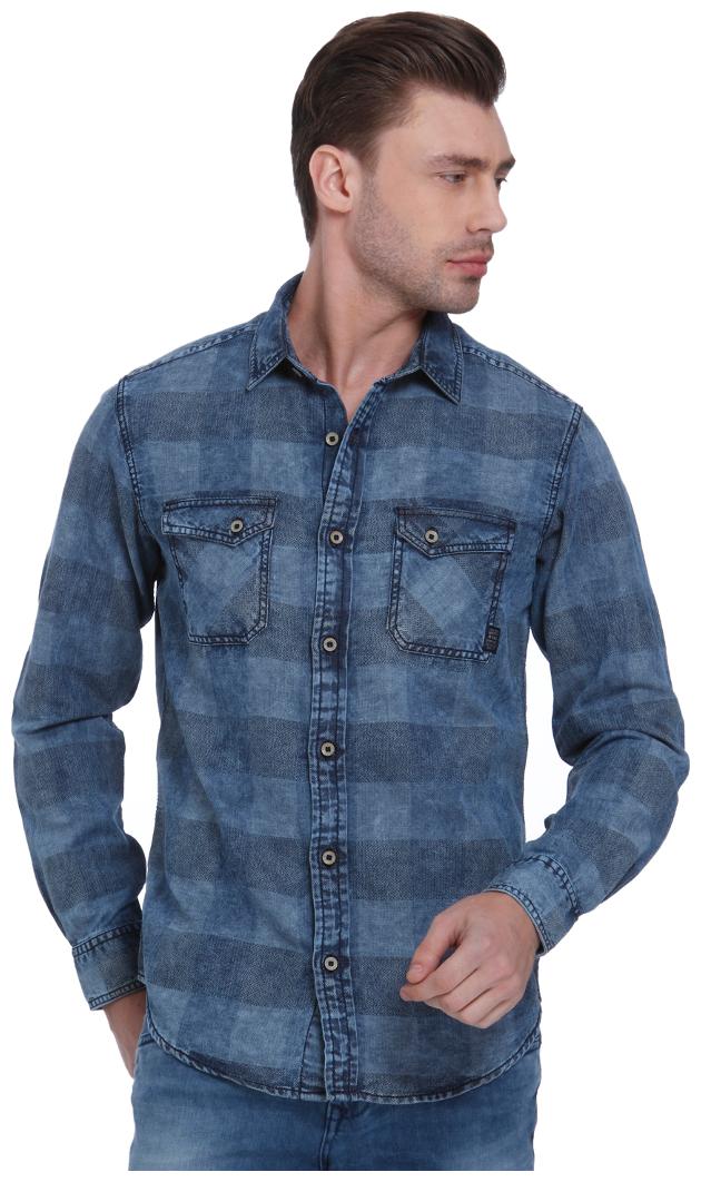 

Mufti Men Blue Checked Slim Fit Casual Shirt