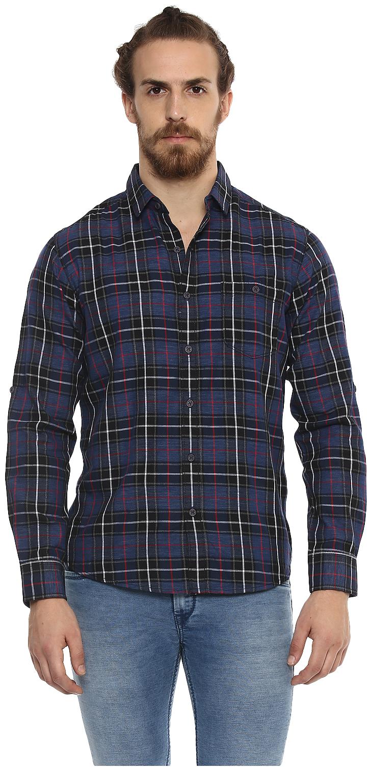 

Mufti Men Blue Checked Slim Fit Casual Shirt