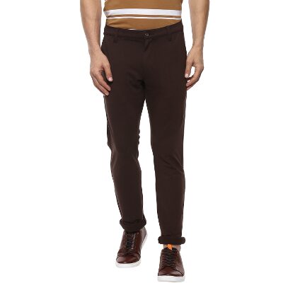 

Mufti Men Brown Solid Slim fit Regular trousers
