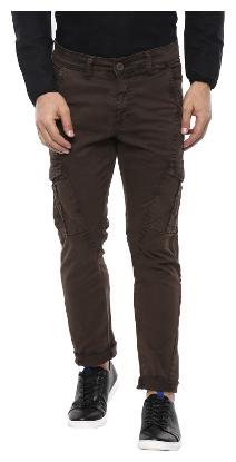 

Mufti Men Brown Solid Slim fit Cargos