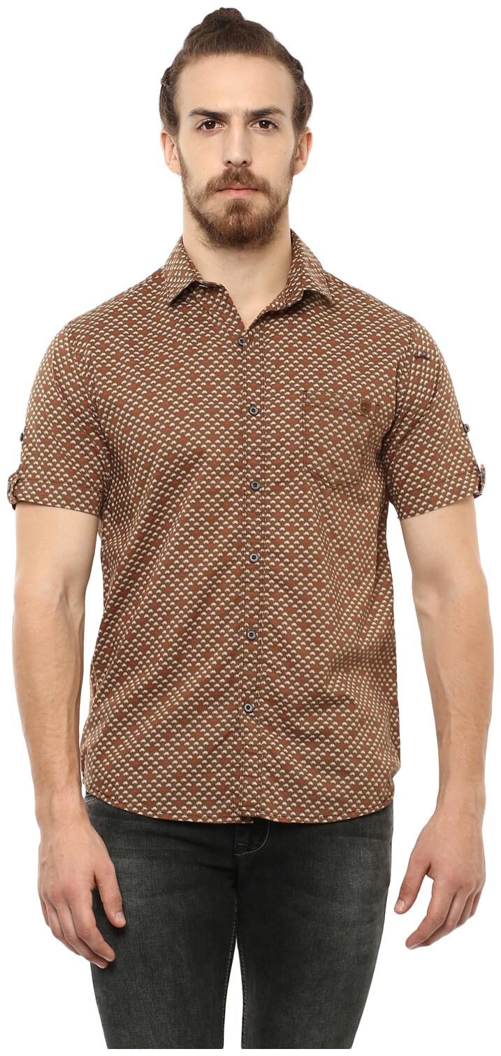 

Mufti Men Brown Printed Slim Fit Casual Shirt
