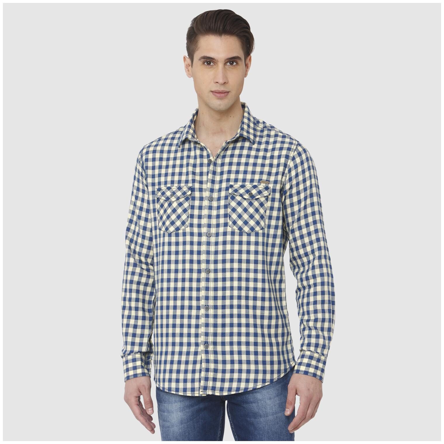 

Mufti Men Blue Checked Slim Fit Casual Shirt