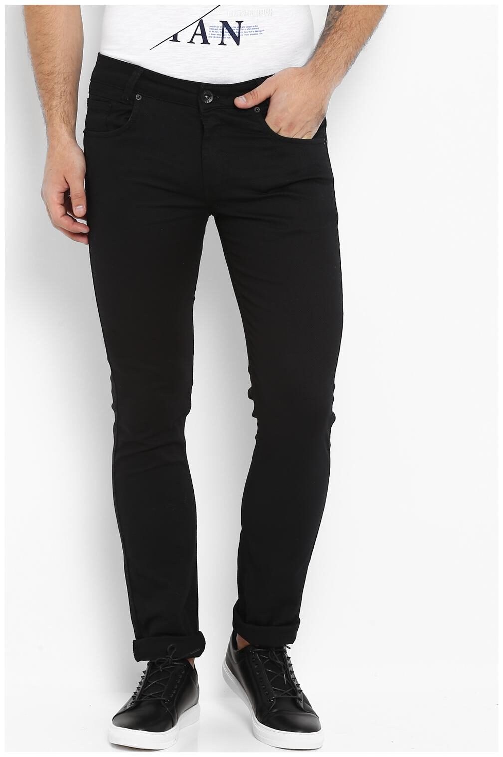 

Mufti Men Black Solid Slim fit Regular trousers