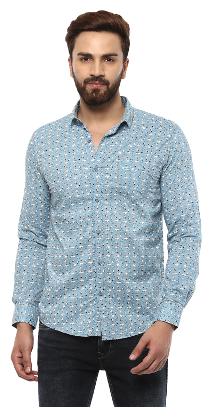 

Mufti Men Blue Abstract Regular Fit Casual Shirt