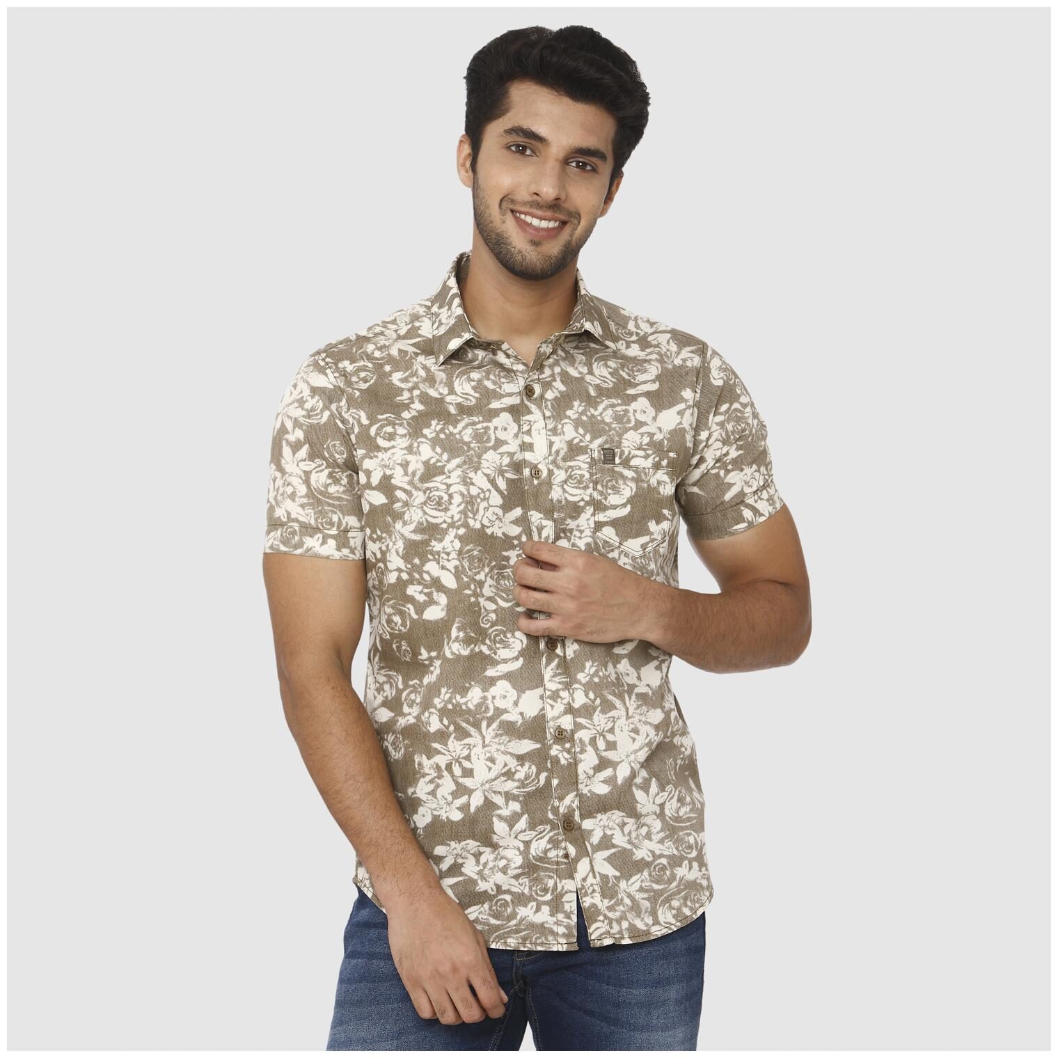 

Mufti Men Beige Floral Slim Fit Casual Shirt