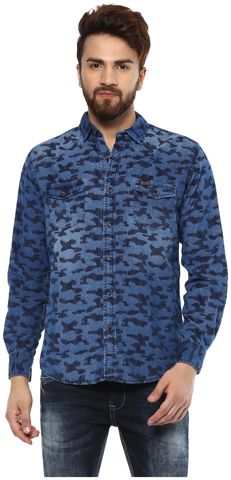 

Mufti Men Blue Camouflage Slim Fit Casual Shirt