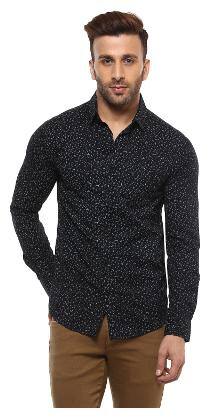 Mufti Men Black Pinstrips Slim Fit Casual Shirt