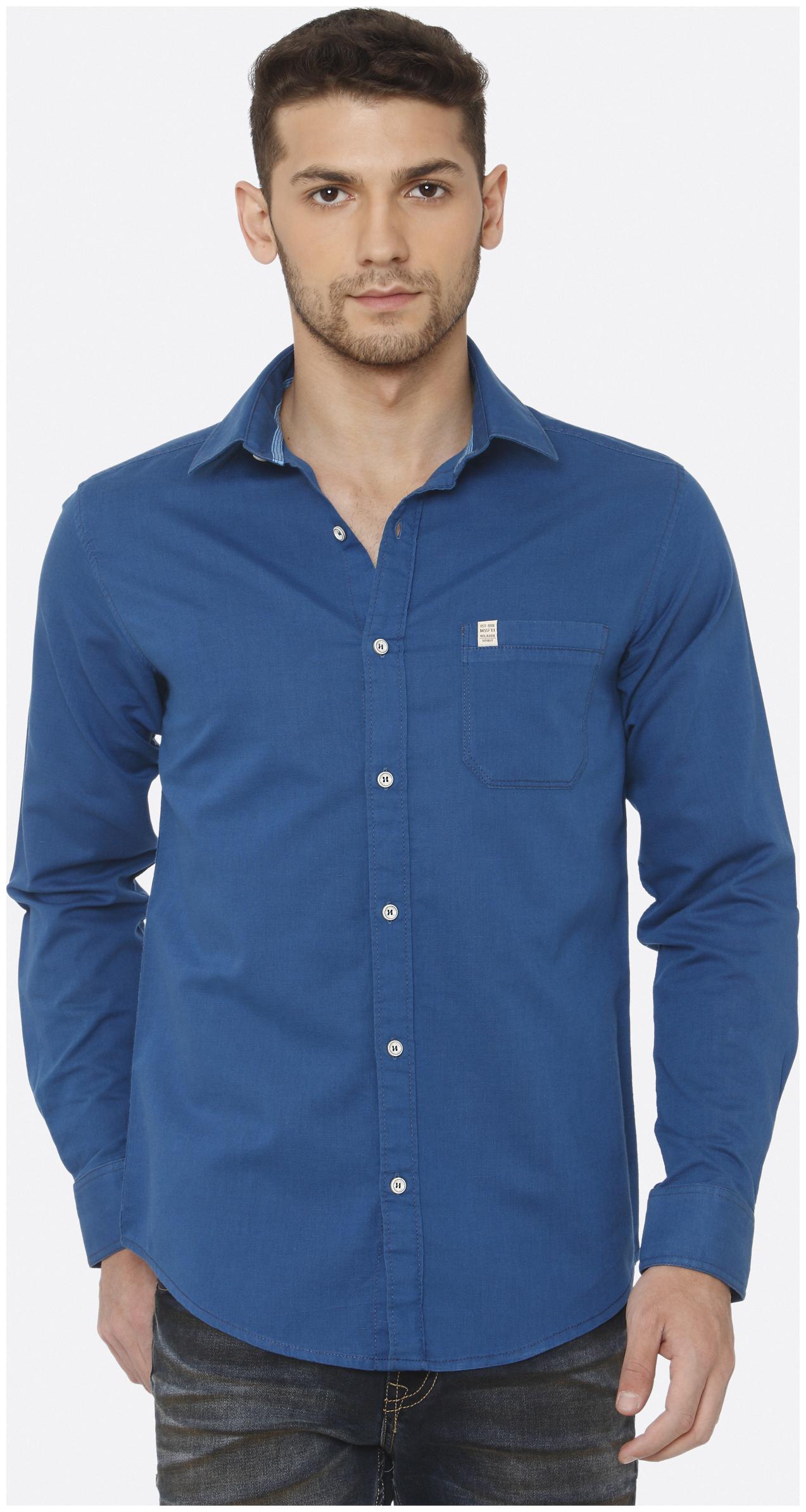 

Mufti Men Blue Solid Slim Fit Casual Shirt