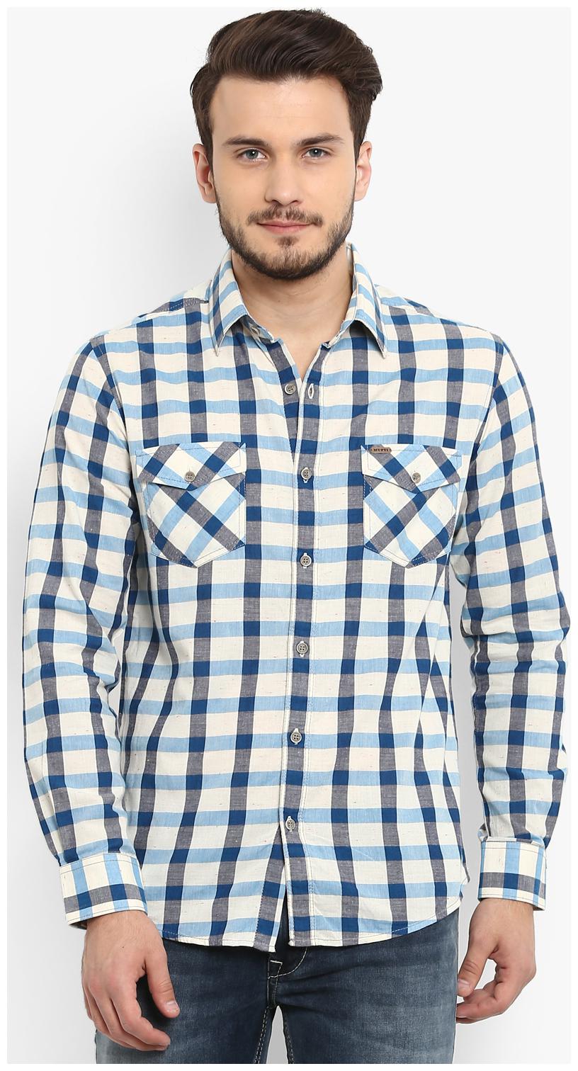 

Mufti Men Blue Checked Slim Fit Casual Shirt
