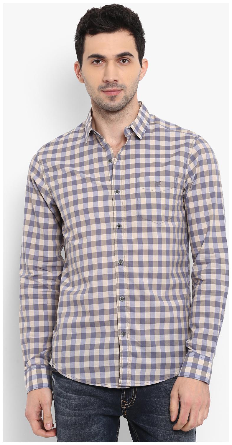 

Mufti Men Beige Blue Checked Slim Fit Casual Shirt