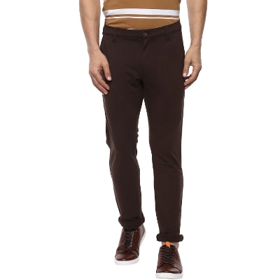 

Mufti Men Brown Solid Slim fit Regular trousers