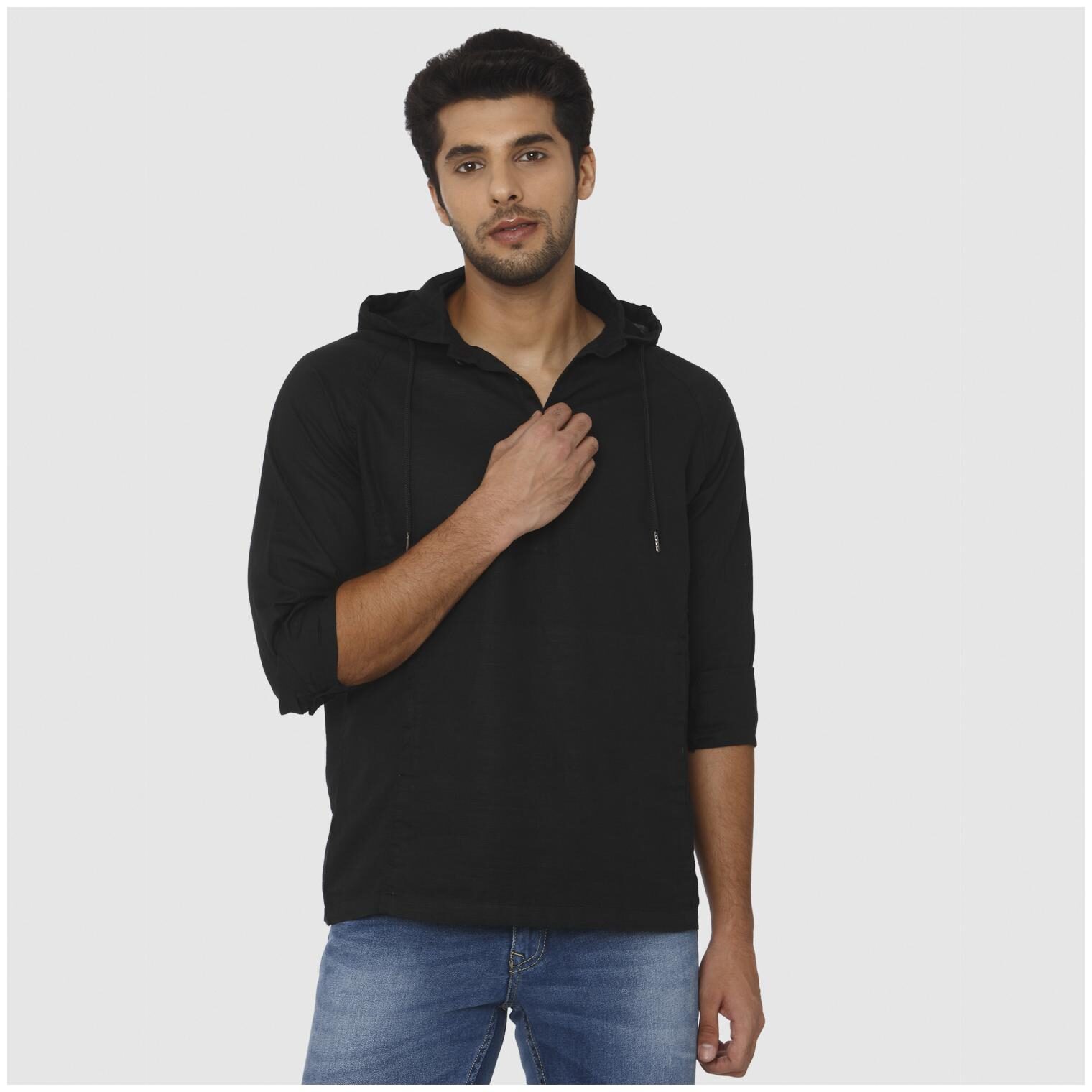 

Mufti Men Black Hooded Hoodie