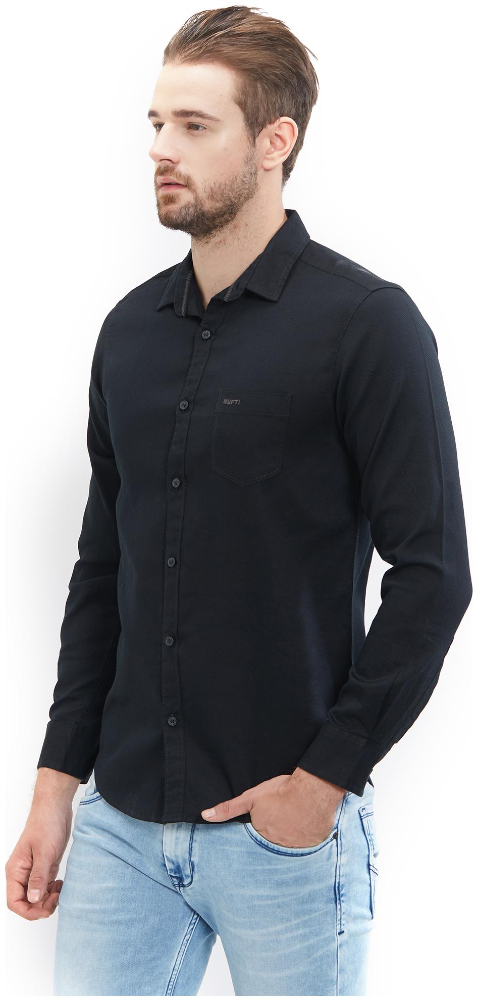 Buy Mufti Men Black Solid Slim Fit Casual Shirt Online at Low