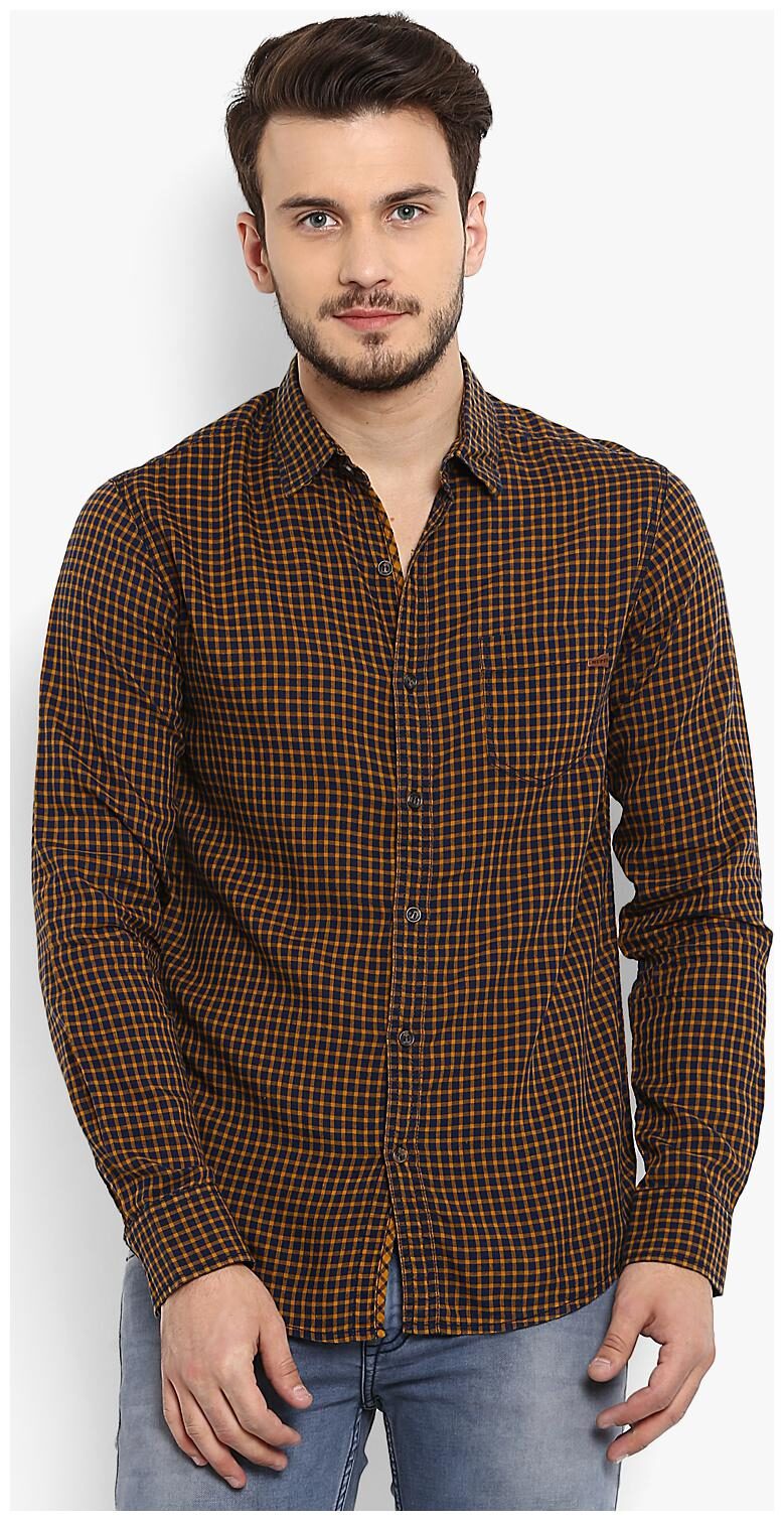

Mufti Men Brown Checked Slim Fit Casual Shirt