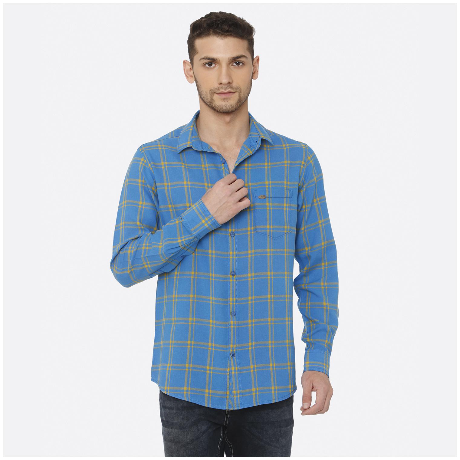 

Mufti Men Blue Checked Slim Fit Casual Shirt