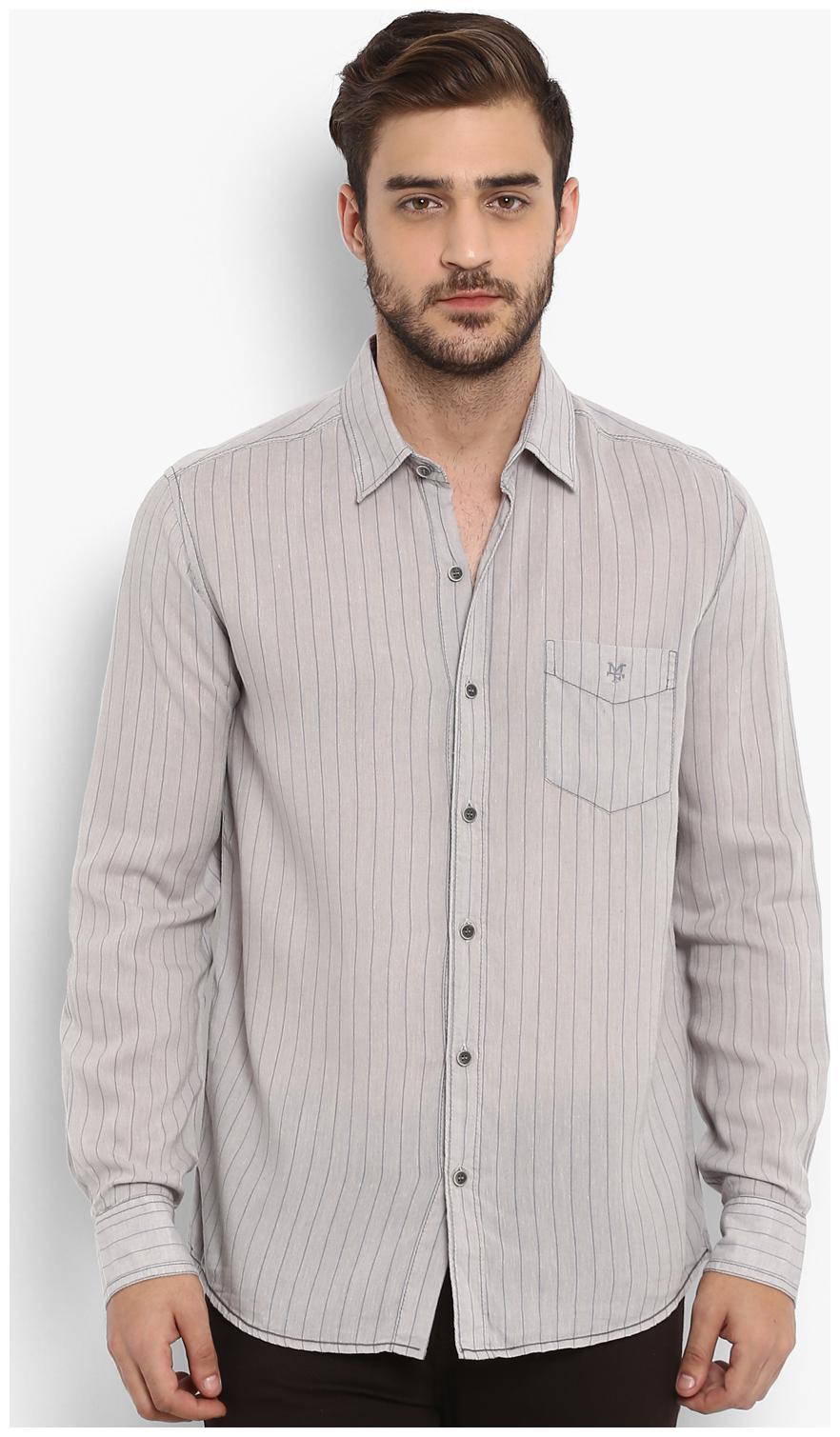 

Mufti Men Grey Horizontal Stripes Slim Fit Casual Shirt