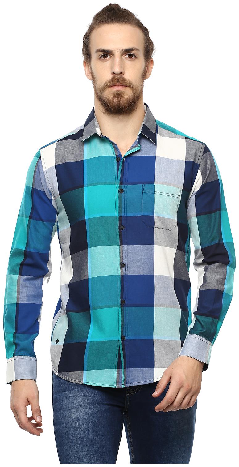 

Mufti Men Green Checked Slim Fit Casual Shirt