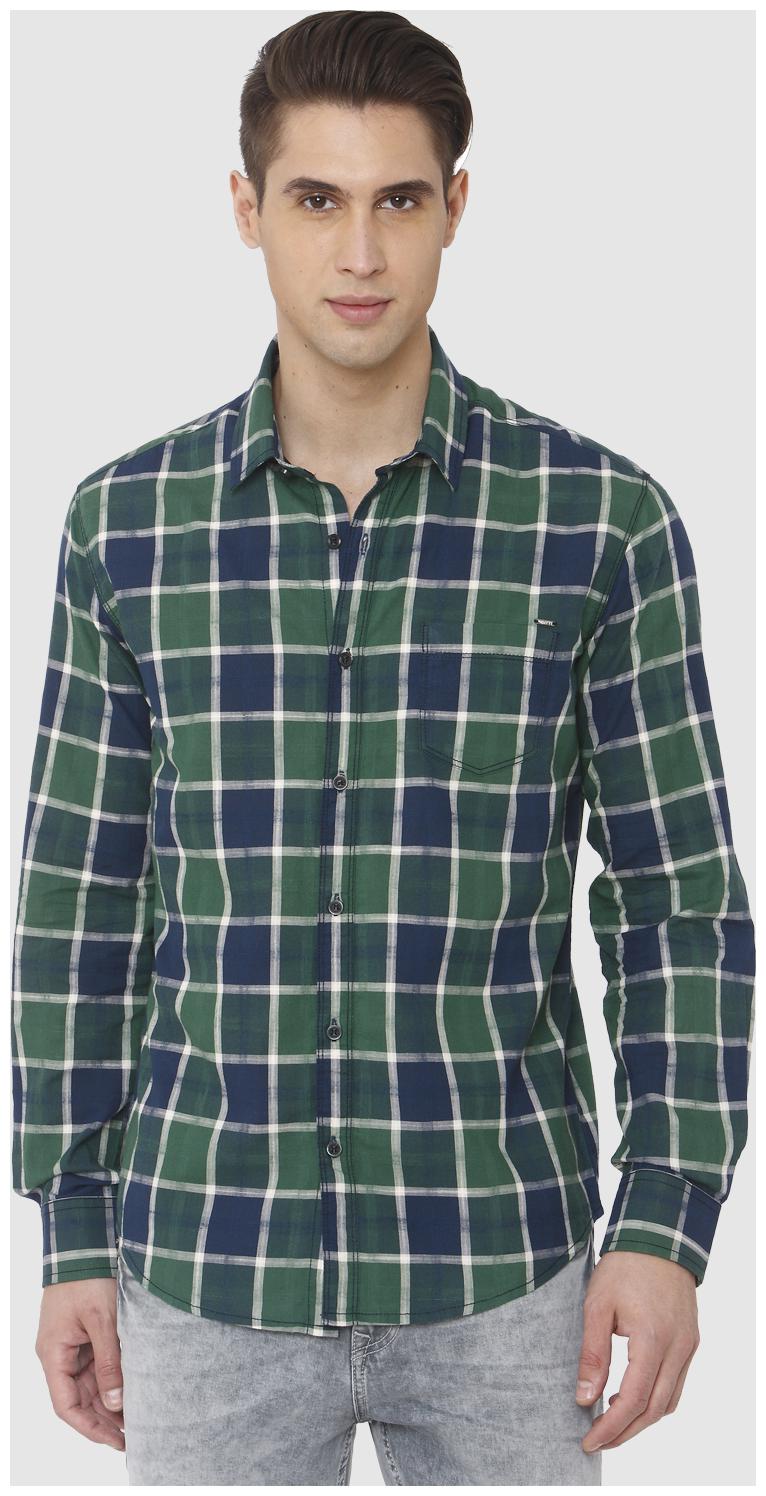 

Mufti Men Green Blue Checked Slim Fit Casual Shirt