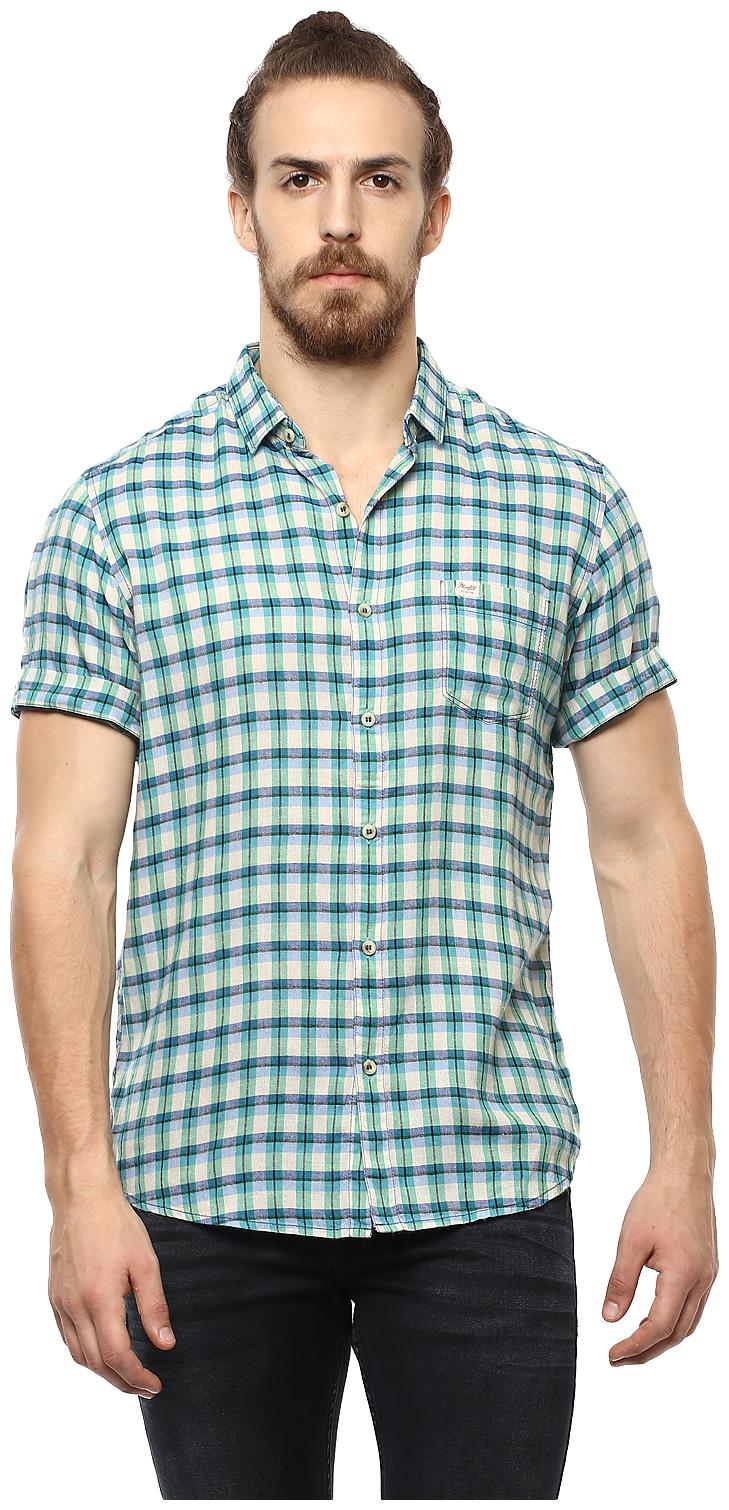 

Mufti Men Green Checked Slim Fit Casual Shirt
