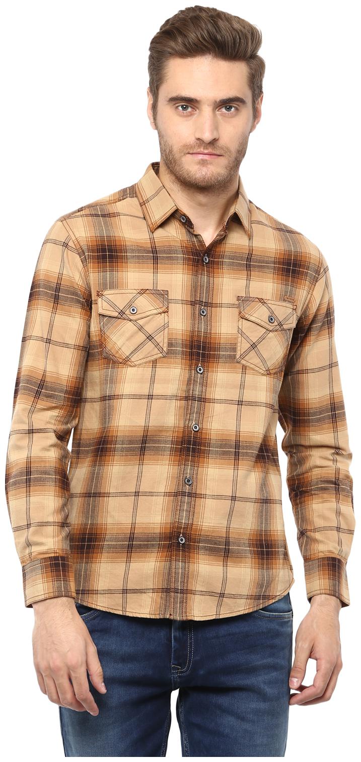 

Mufti Men Beige Checked Slim Fit Casual Shirt