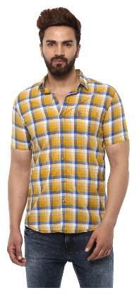 

Mufti Men Yellow Checked Slim Fit Casual Shirt